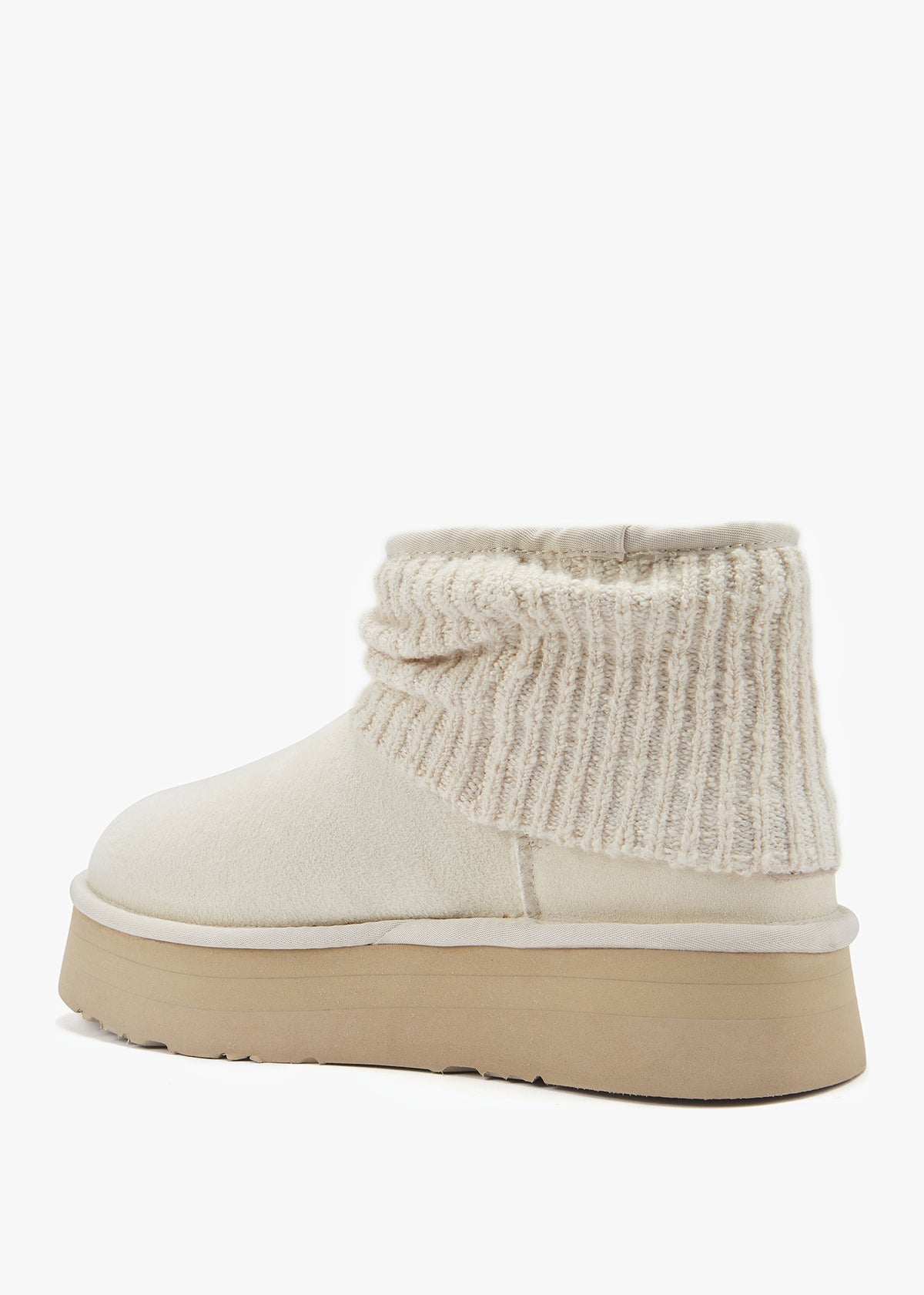 Fame Cream Suede Knitted Cuff Ankle Boots