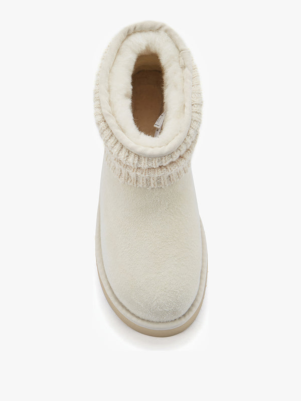 Fame Cream Suede Knitted Cuff Ankle Boots