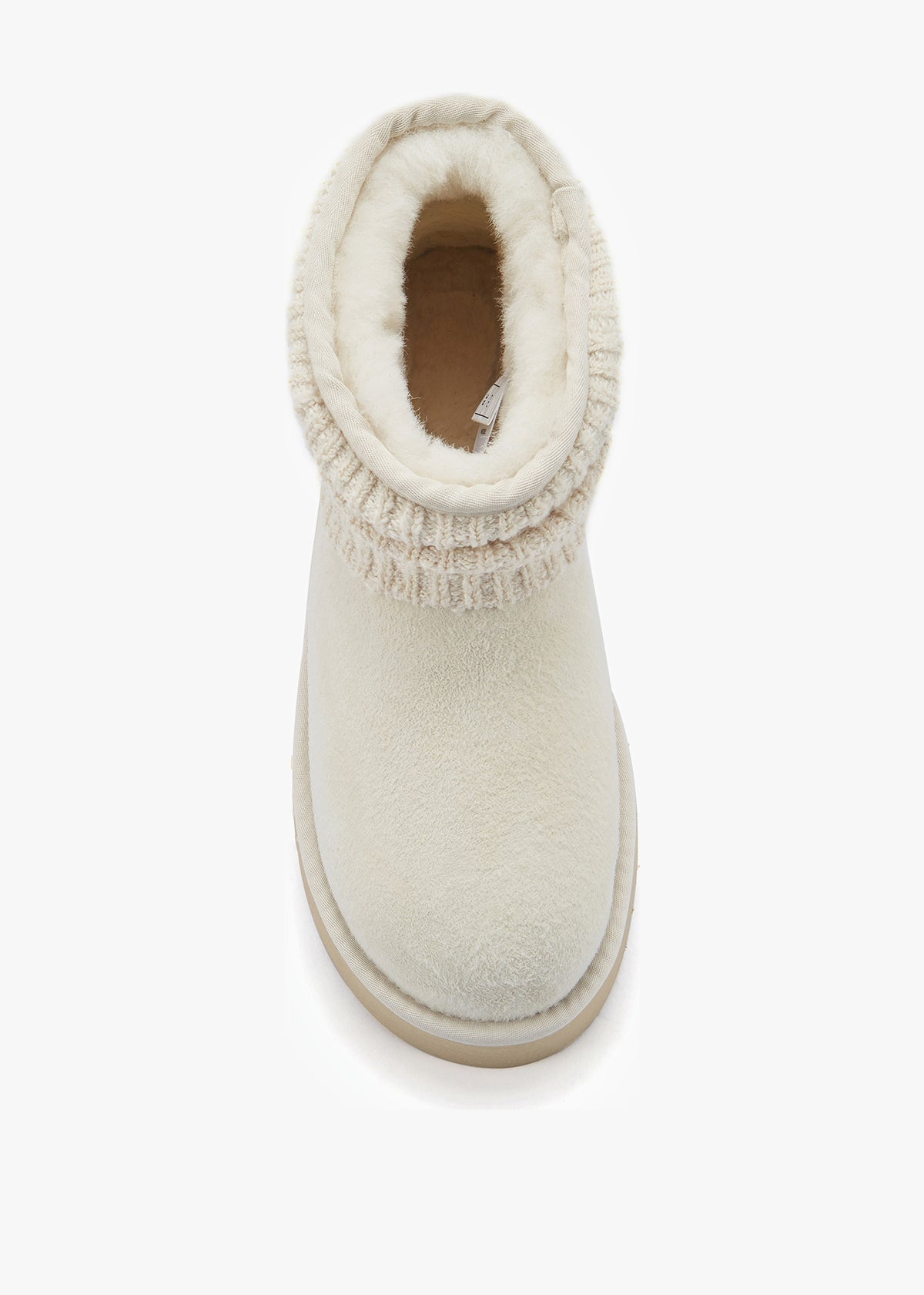 Fame Cream Suede Knitted Cuff Ankle Boots