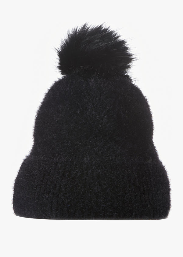 Fantastic Black Pom Pom Beanie Hat
