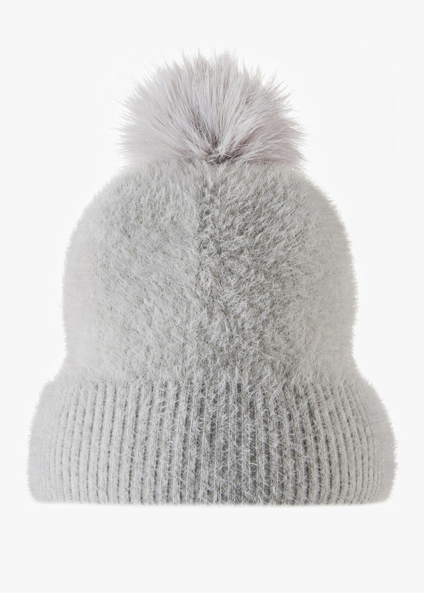 Fantastic Grey Pom Pom Beanie Hat