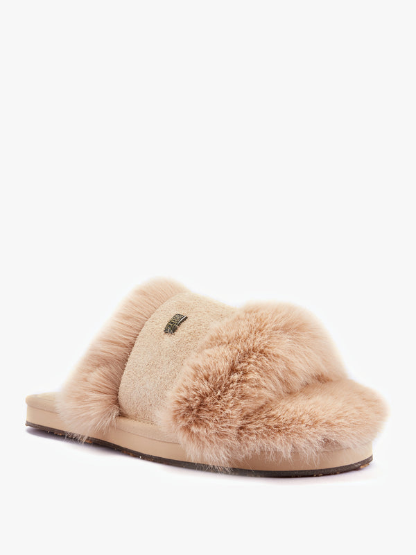 Muchas Luxe Beige Faux Fur Slippers