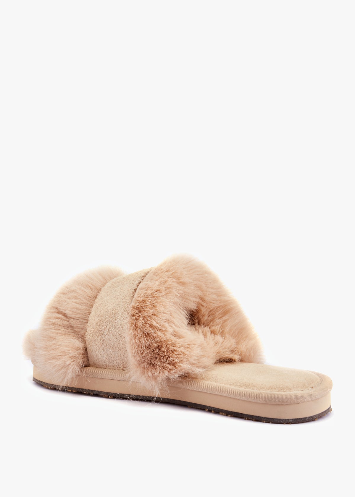 Muchas Luxe Beige Faux Fur Slippers