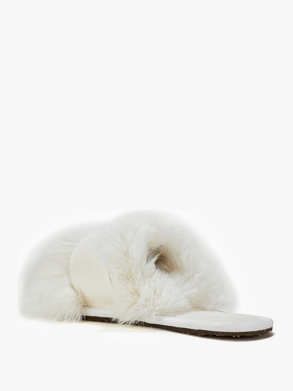 Muchas Luxe White Faux Fur Slippers
