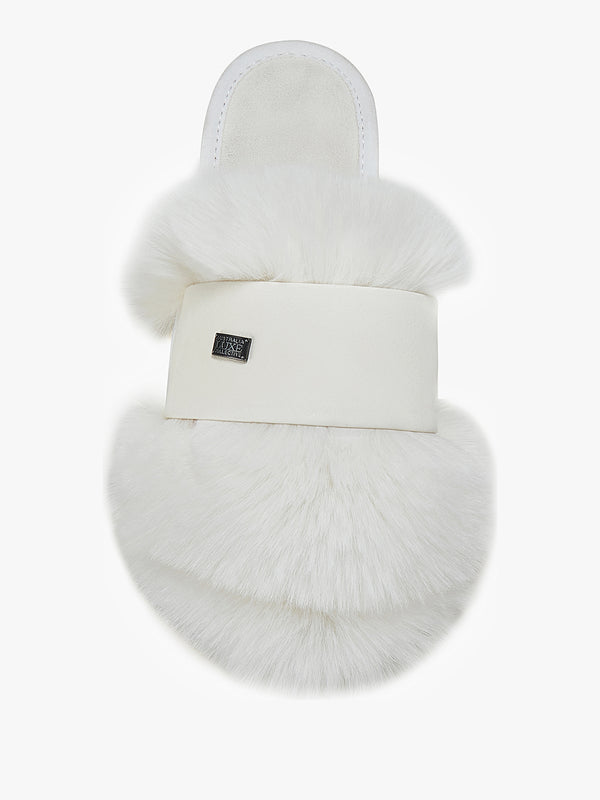 Muchas Luxe White Faux Fur Slippers