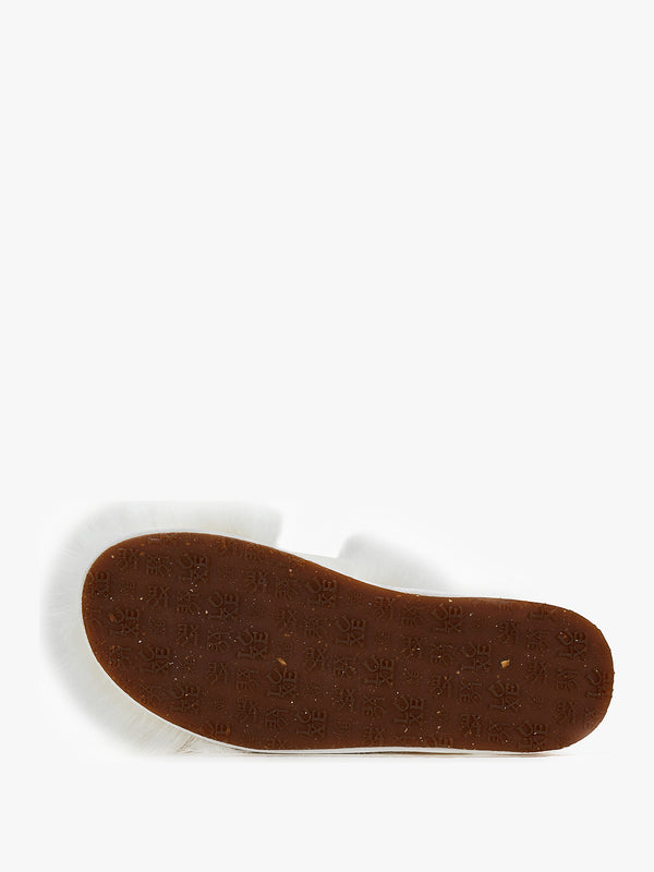 Muchas Luxe White Faux Fur Slippers