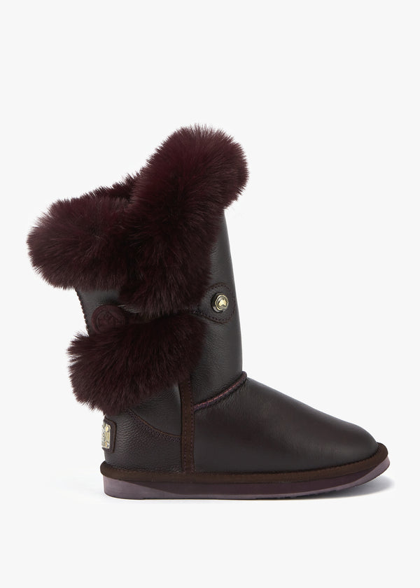 Nordic Short Purple Leather Mid Calf Boots