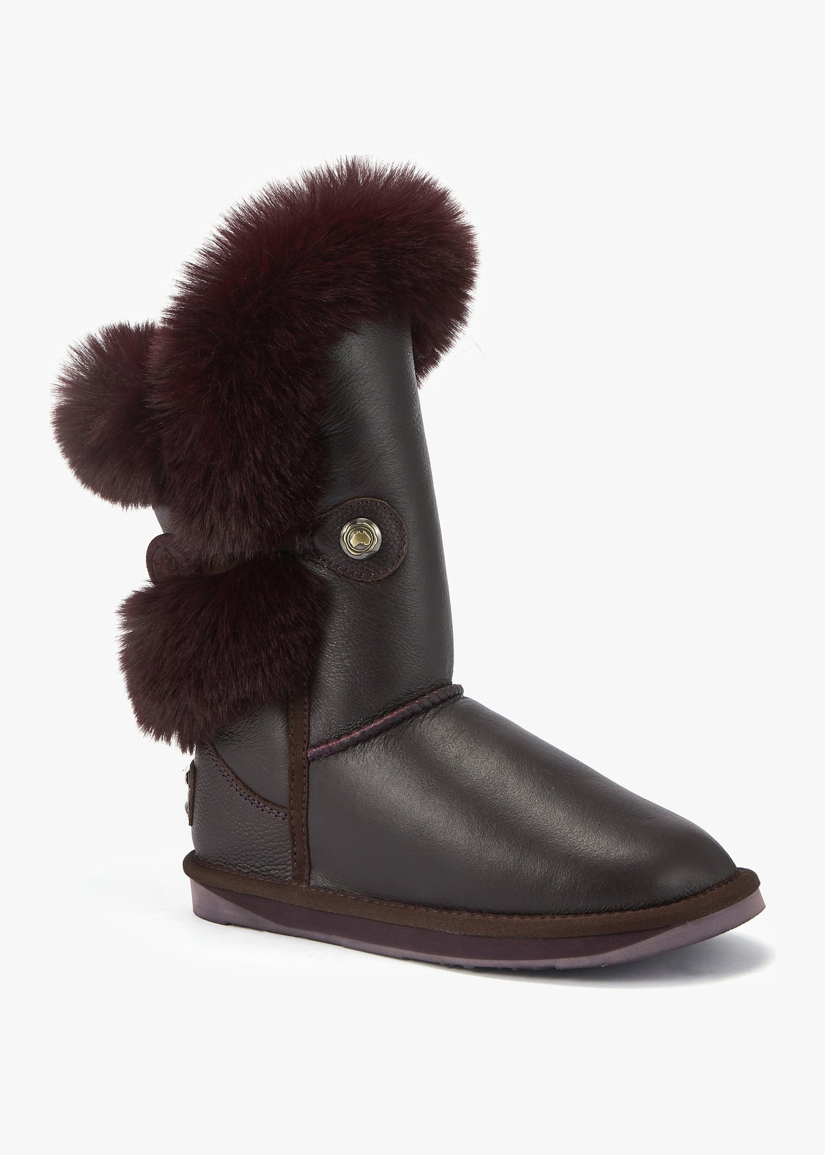 Nordic Short Purple Leather Mid Calf Boots