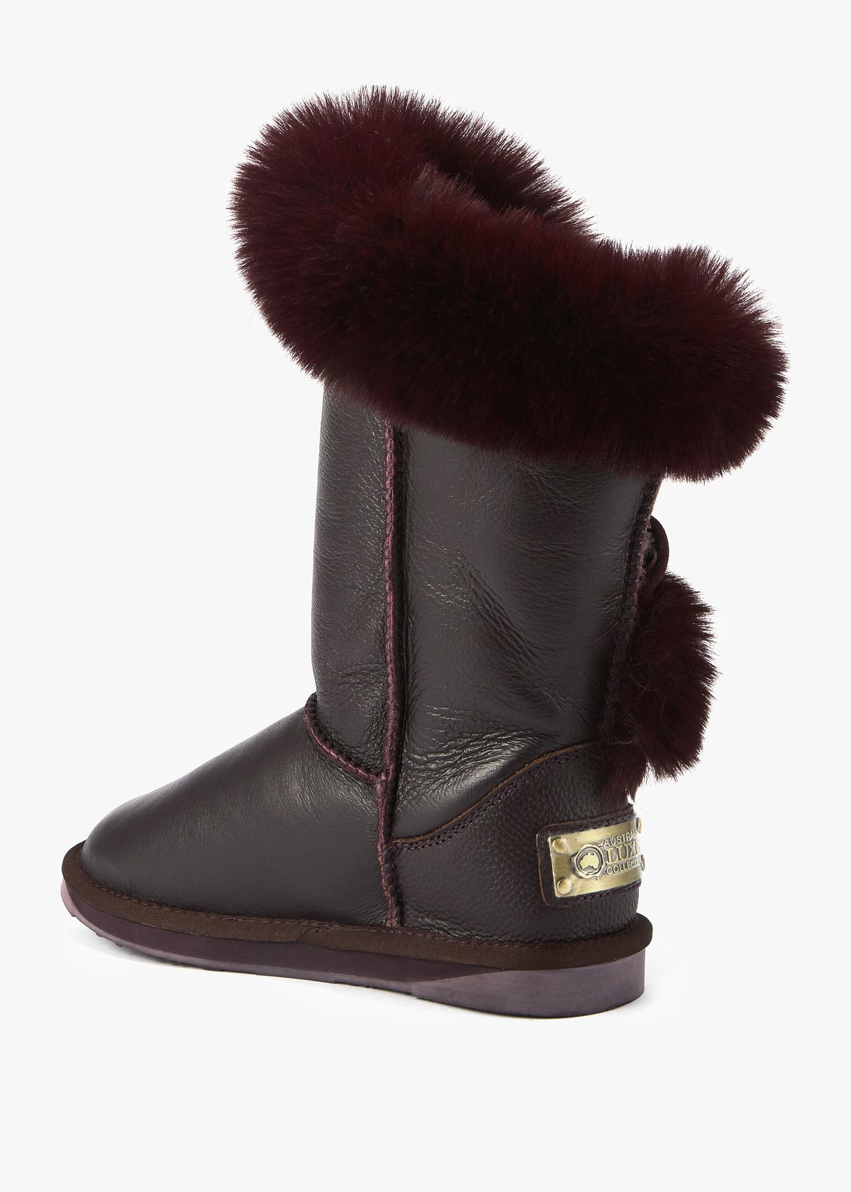 Nordic Short Purple Leather Mid Calf Boots