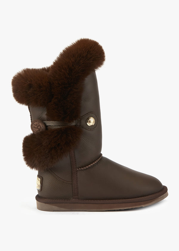 Nordic Short Brown Leather Mid Calf Boots