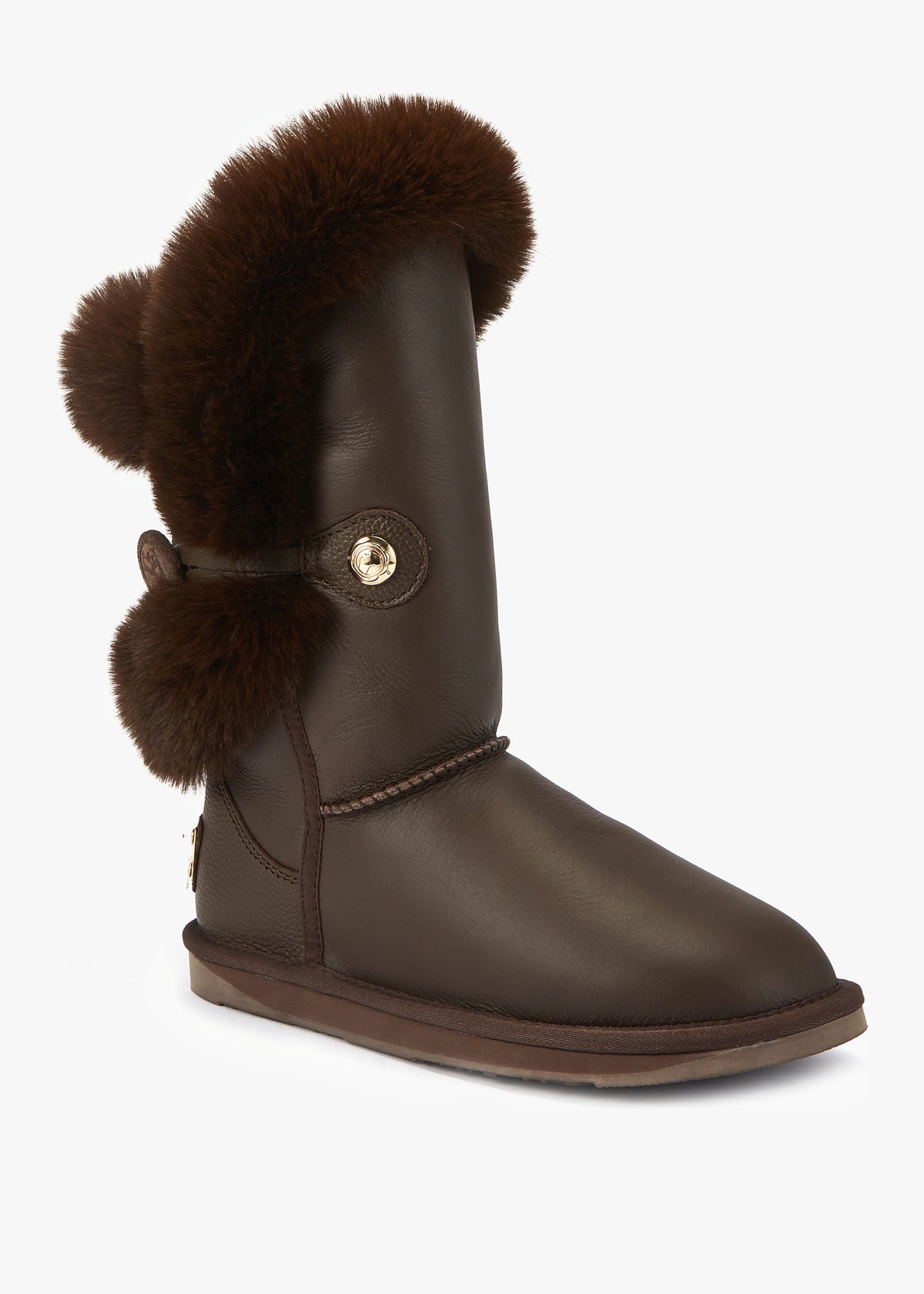 Nordic Short Brown Leather Mid Calf Boots