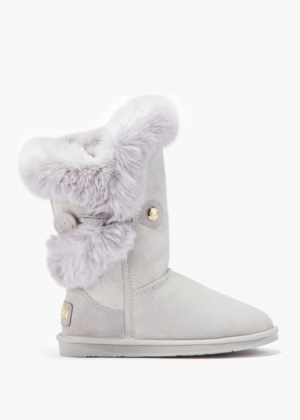 Nordic Grey Suede Faux Fur Trim Boots