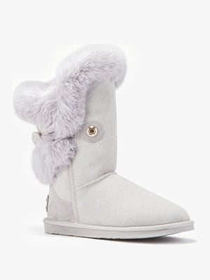 Nordic Grey Suede Faux Fur Trim Boots