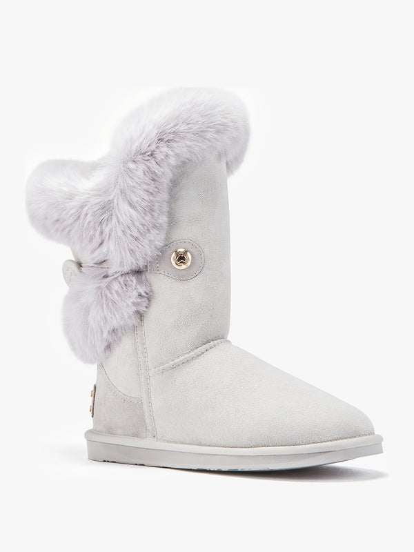 Nordic Grey Suede Faux Fur Trim Boots