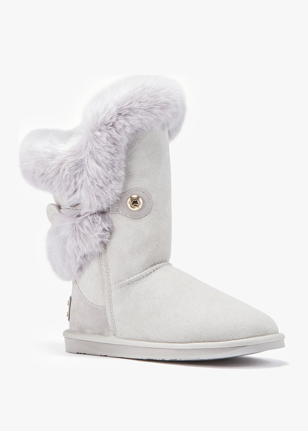 Nordic Grey Suede Faux Fur Trim Boots