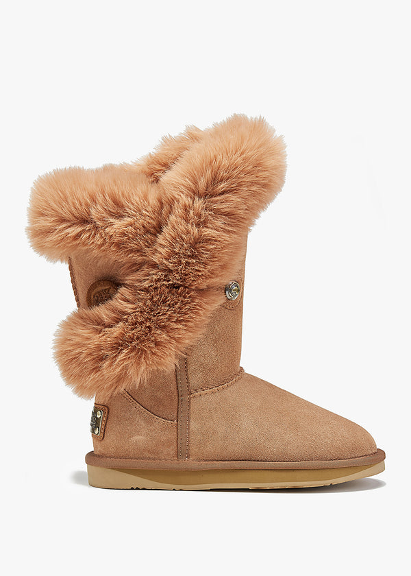 Nordic Tan Suede Faux Fur Trim Boots