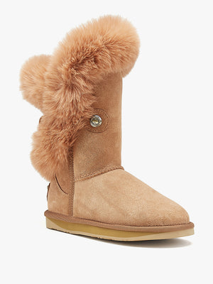 Nordic Tan Suede Faux Fur Trim Boots