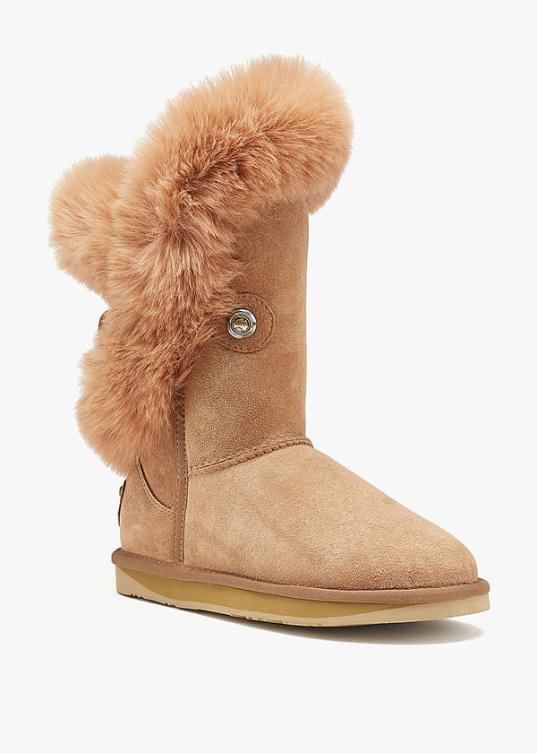 Nordic Tan Suede Faux Fur Trim Boots