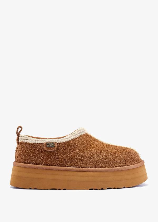 Outback Trim Tan Suede Platform Slippers