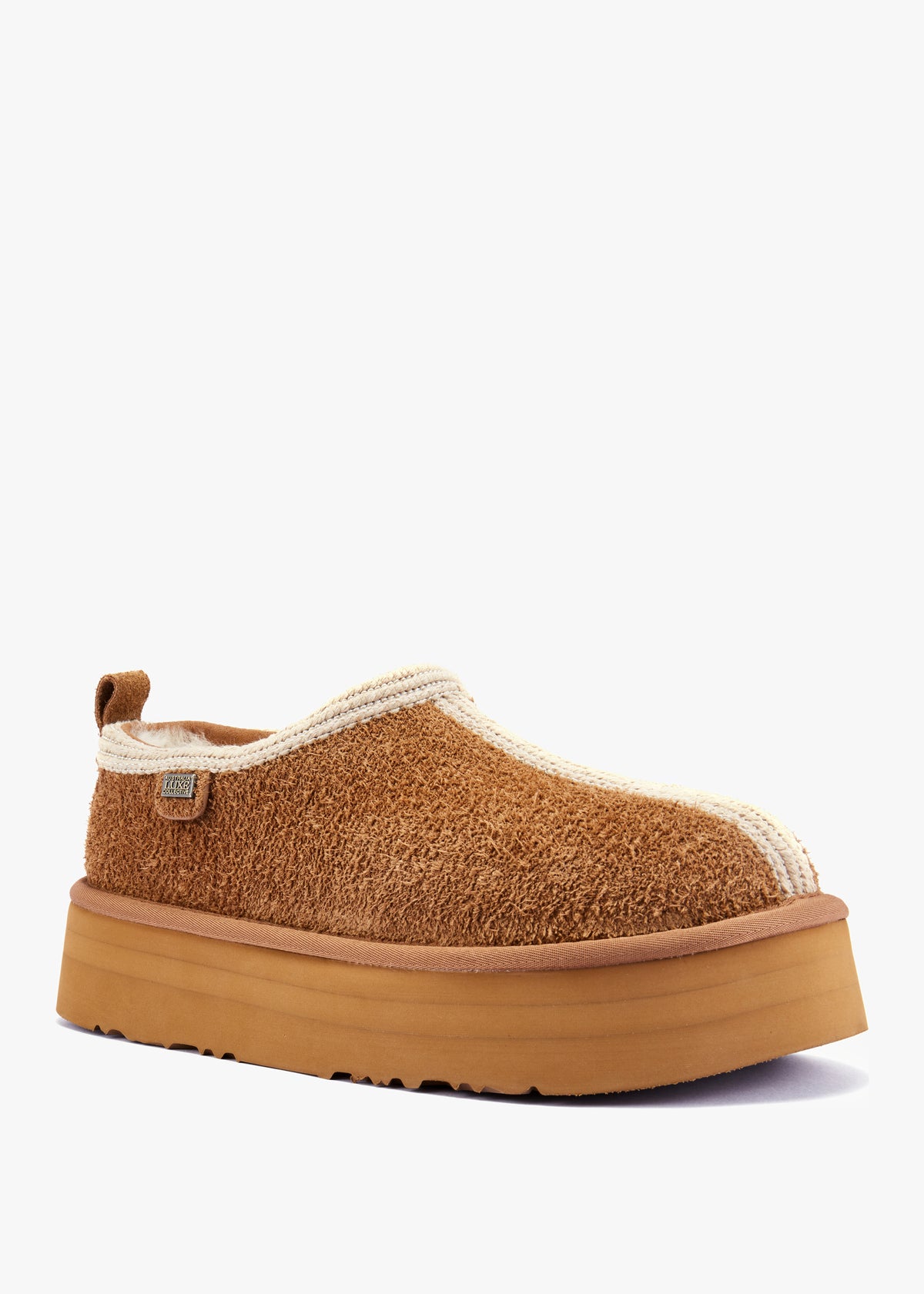 Outback Trim Tan Suede Platform Slippers