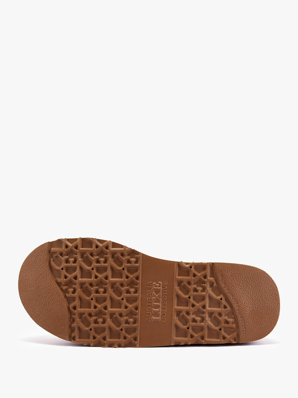 Outback Trim Tan Suede Platform Slippers
