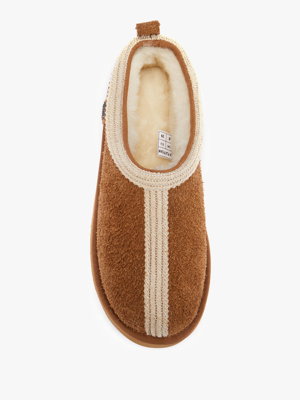 Outback Trim Tan Suede Platform Slippers