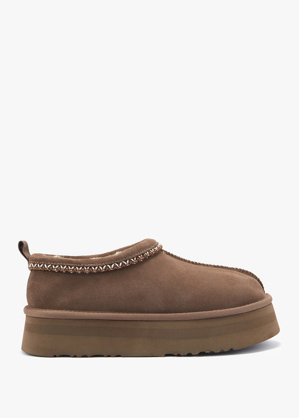 Outback Braid Brown Suede Platform Slippers