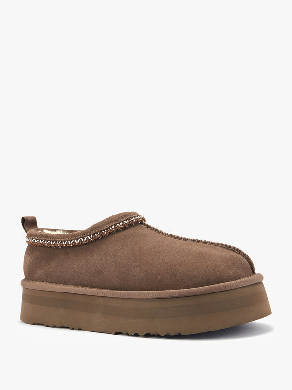 Outback Braid Brown Suede Platform Slippers