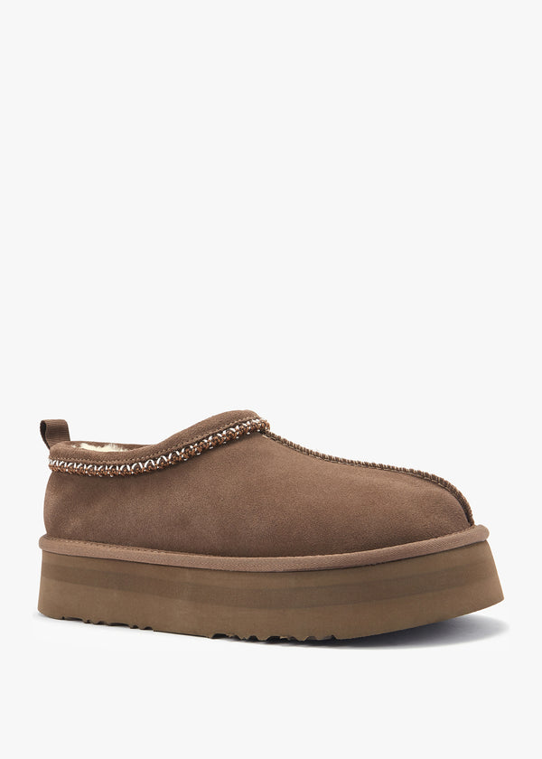 Outback Braid Brown Suede Platform Slippers