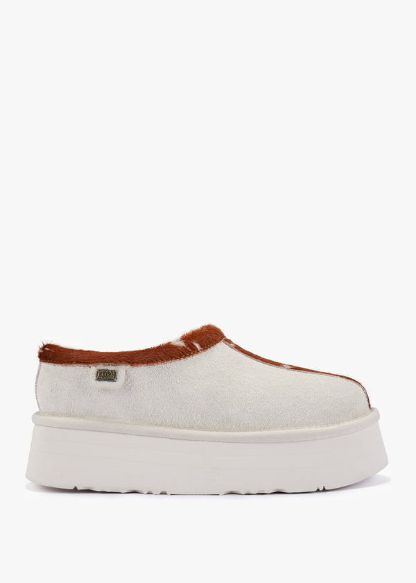 Outback Cream Suede Platform Slippers