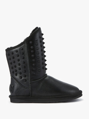 Pistol Black Leather Studded Sheepskin Boots