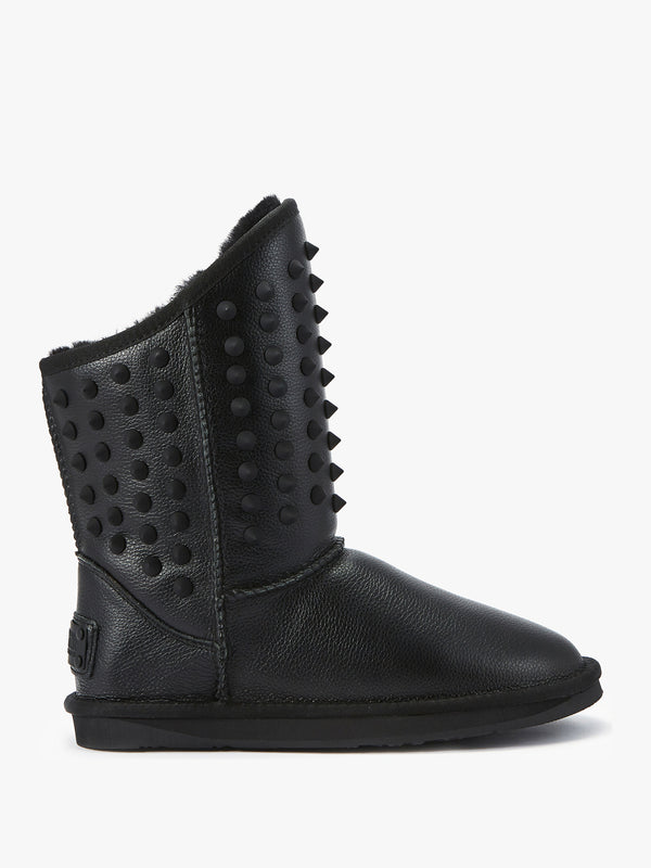 Pistol Black Leather Studded Sheepskin Boots