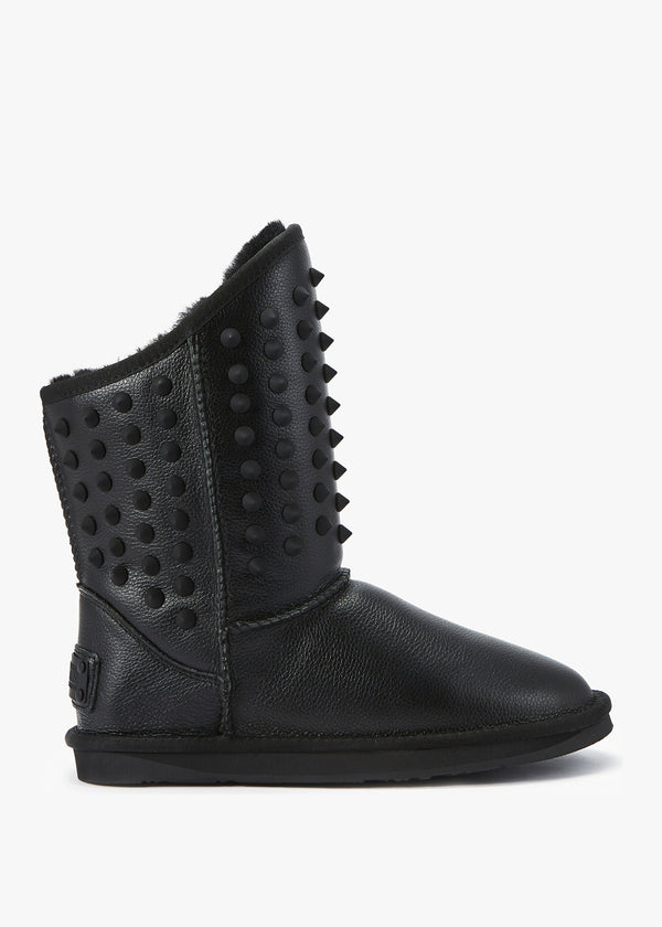 Pistol Black Leather Studded Sheepskin Boots