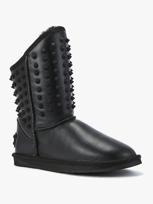 Pistol Black Leather Studded Sheepskin Boots