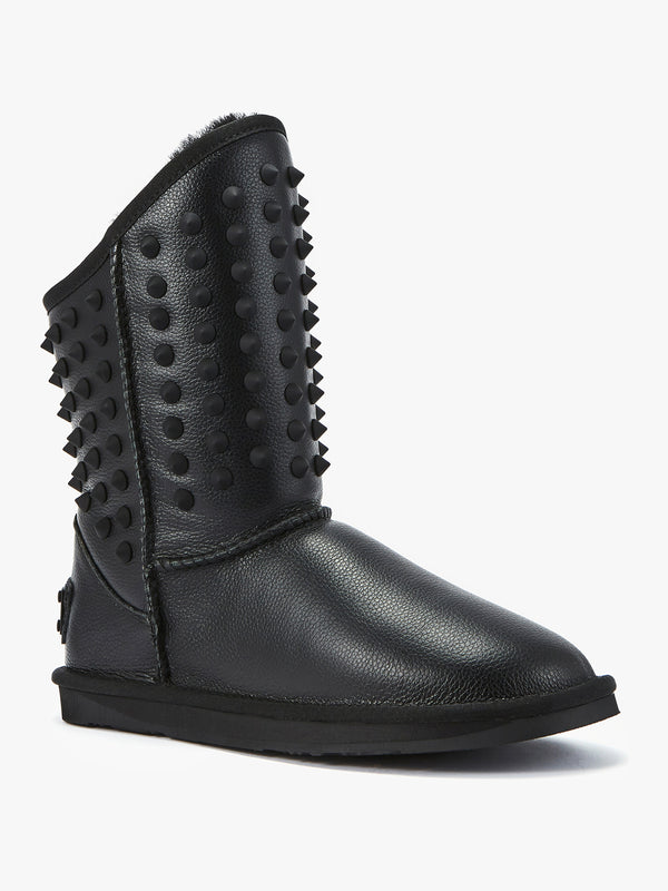 Pistol Black Leather Studded Sheepskin Boots