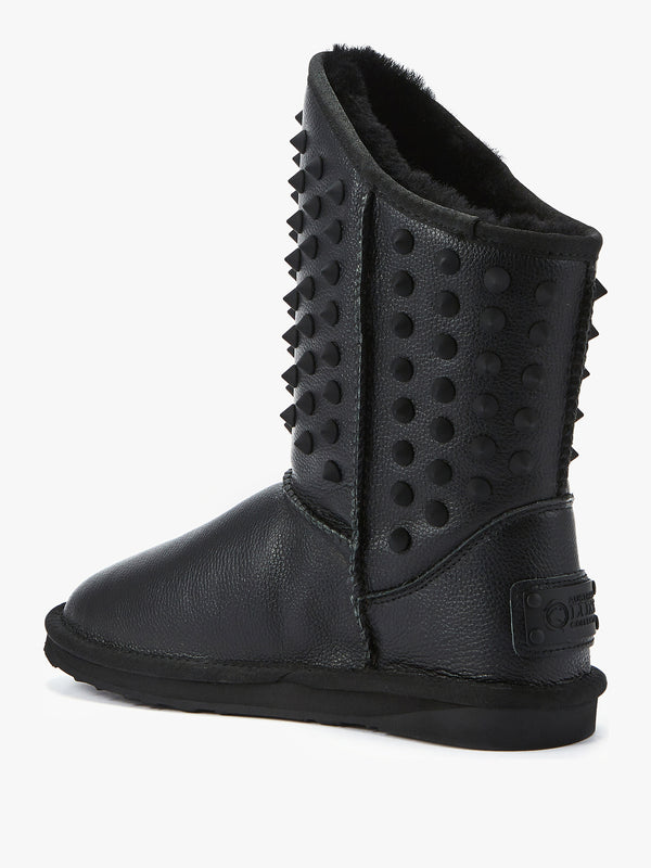 Pistol Black Leather Studded Sheepskin Boots