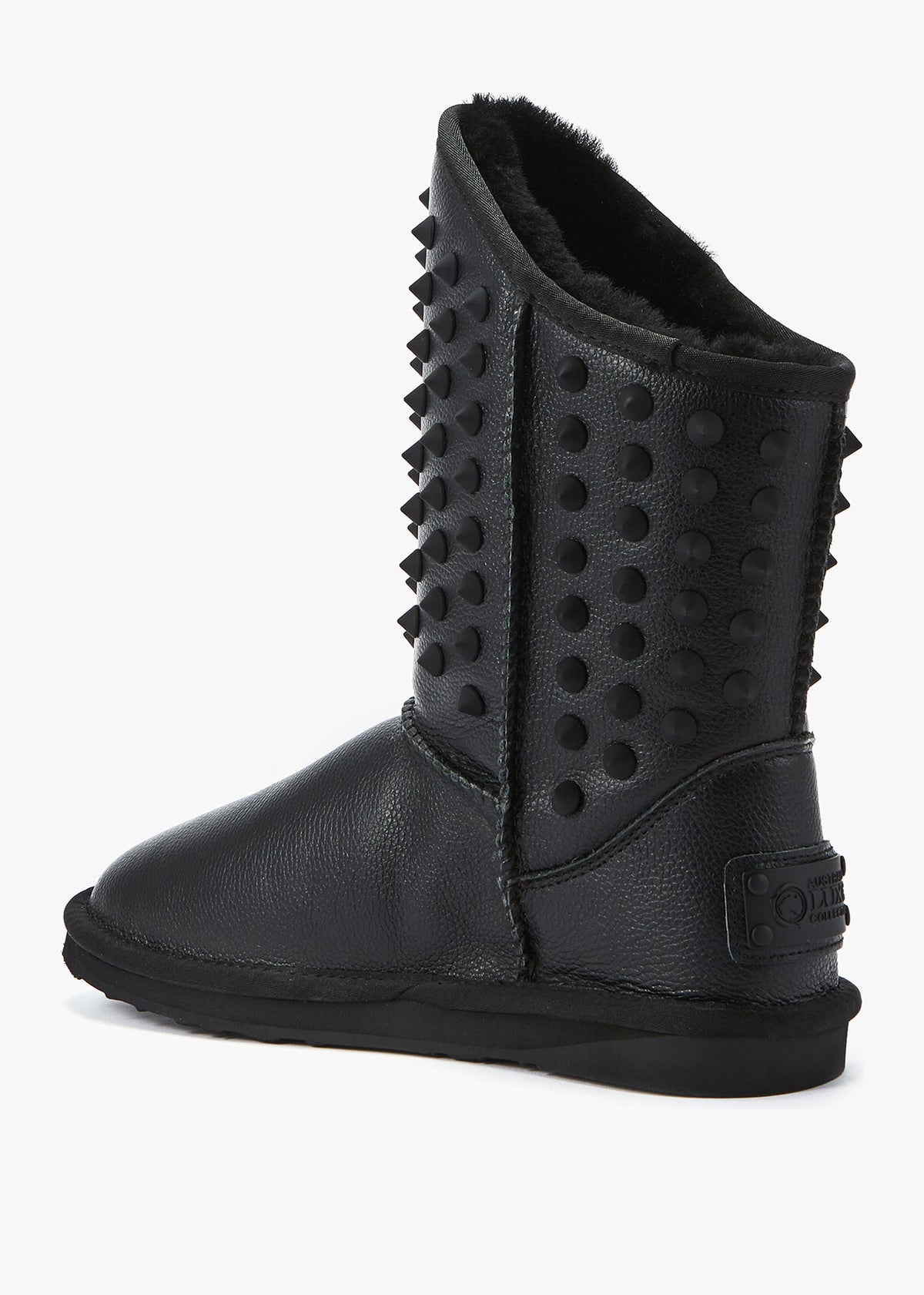 Pistol Black Leather Studded Sheepskin Boots