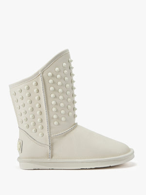 Pistol White Leather Studded Sheepskin Boots