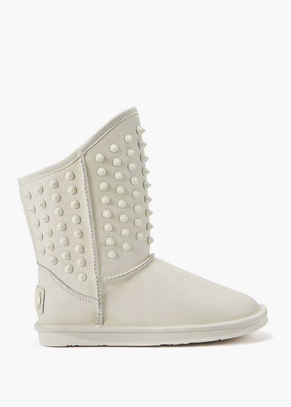 Pistol White Leather Studded Sheepskin Boots
