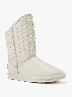 Pistol White Leather Studded Sheepskin Boots