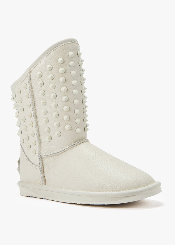 Pistol White Leather Studded Sheepskin Boots
