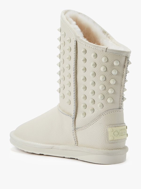 Pistol White Leather Studded Sheepskin Boots