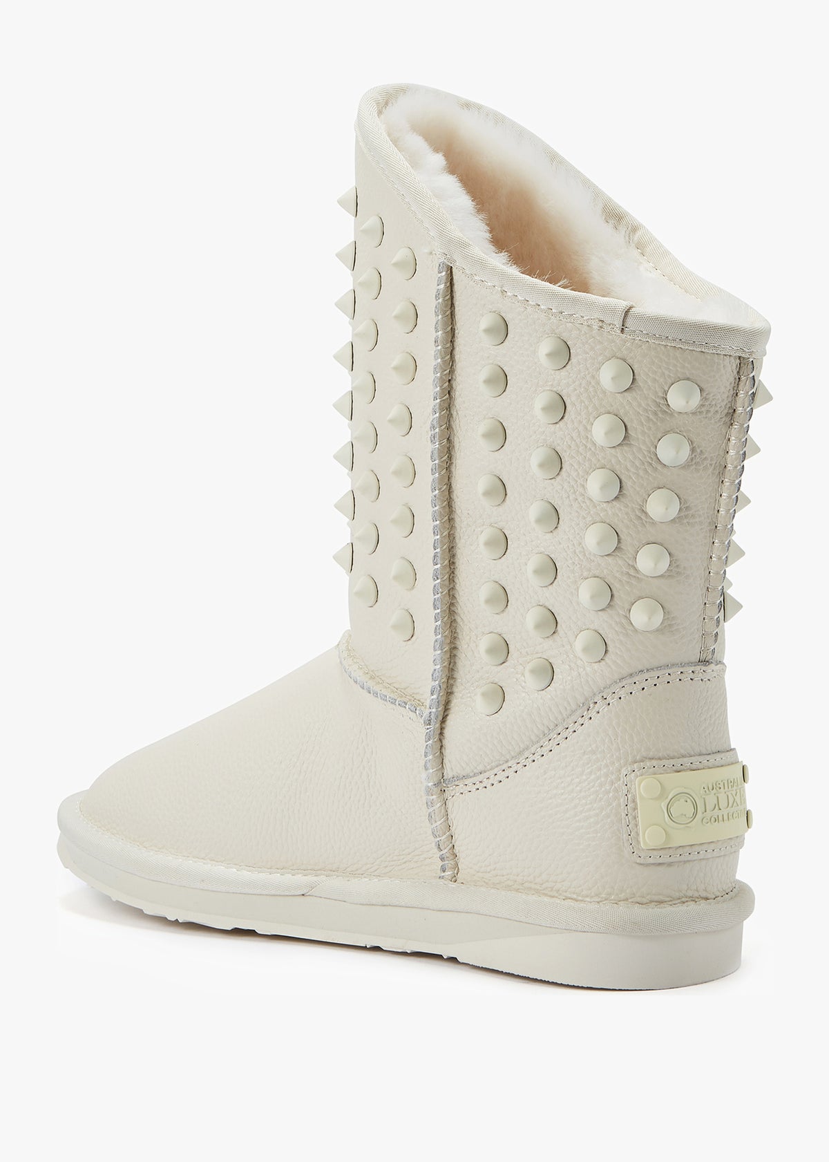 Pistol White Leather Studded Sheepskin Boots