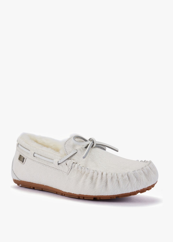Prost Cream Pony Hair Moccasin Slippers