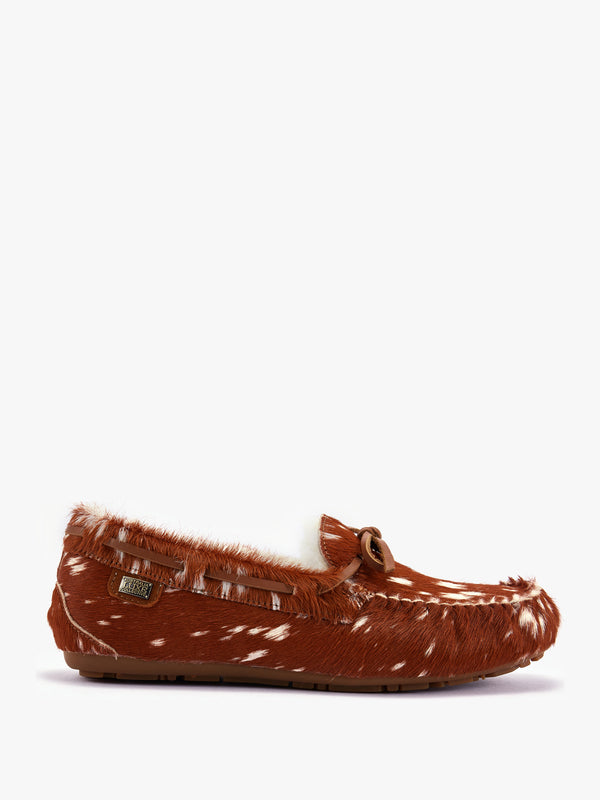 Prost Tan Bambi Pony Hair Moccasin Slippers