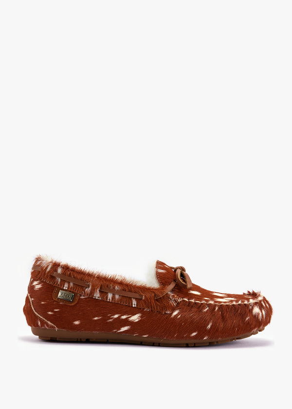 Prost Tan Bambi Pony Hair Moccasin Slippers