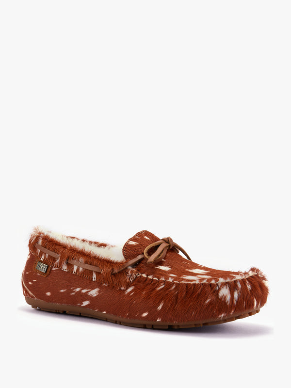 Prost Tan Bambi Pony Hair Moccasin Slippers