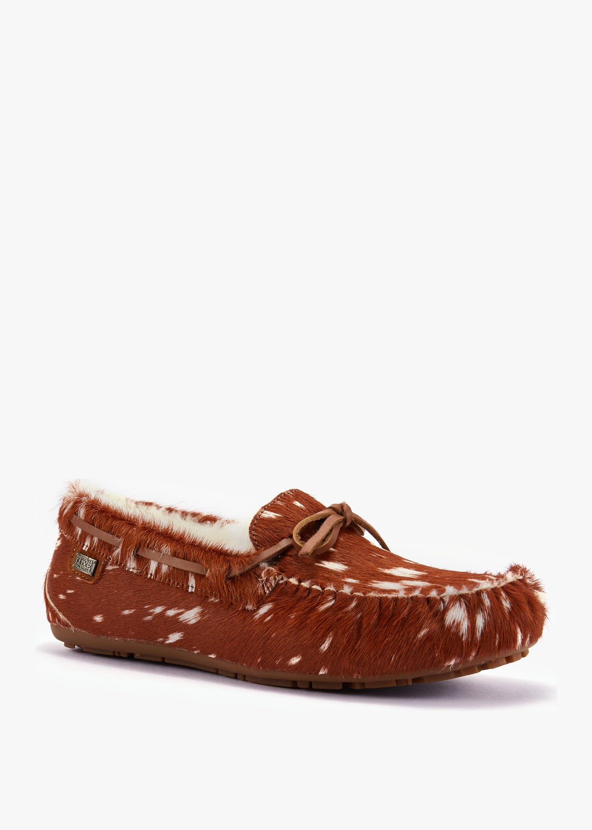 Prost Tan Bambi Pony Hair Moccasin Slippers