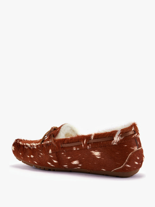 Prost Tan Bambi Pony Hair Moccasin Slippers