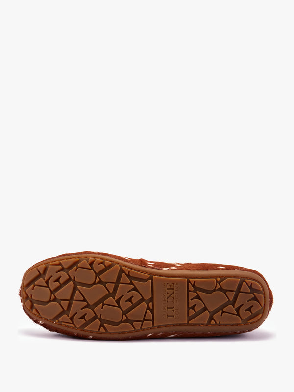 Prost Tan Bambi Pony Hair Moccasin Slippers